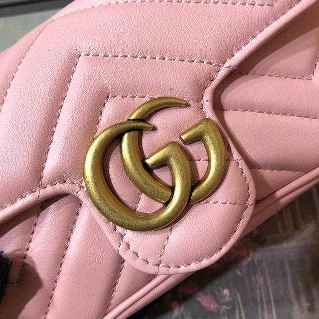 Gucci經典款女包 476433 古馳GG marmont系列最新款mini包 Gucci淺粉色鏈條女包  gqy3151